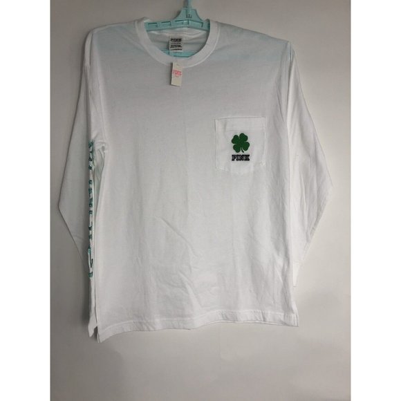St. Patrick Tops - VICTORIA'S SECRET PINK  ST. PATRICK'S DAY SHAMROCK BLING CREW L SLEEVE TSHIRT S